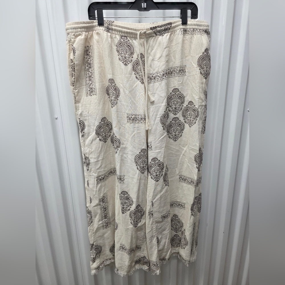 H&M Cream Wide-Leg Printed Drawstring Jeans